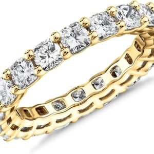 71WOSeuBNNL._AC_SL1500 14K Gold Plated Eternity Ring for Women - Square-Cut Cubic Zirconia Rings - Stackable Love Wedding Band