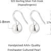 925 Sterling Silver Hoop Handpicked AAA+ Quality 7.5-8mm White Freshwater Cultured Pearl Dangle Drop Earrings Jewelry for Women