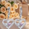 Heart Leverback Earrings Double Birthstone Dangle Earrings for Women, Love Jewelry for Her, Christmas Gifts for Women, Anniversary Birthday Gift for Mom Wife Girlfriend