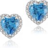 Cubic Zirconia Earrings Studs, Halo CZ Birthstone Simulated Diamond Stud Earrings for Women