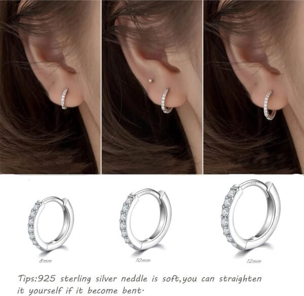 925 Sterling Silver Small Hoop Earrings Cubic Zirconia Huggie Hoop Earrings, 3 Pairs 14K White Gold Plated Cartilage Piercing Earrings Ear Cuff Tiny Hoop Earrings for Women Men