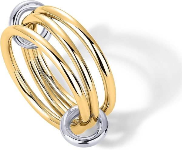 14K Gold Plated Interlocked Stackable Rings for Women - Statement Mixed Metals Multi Ring Stack - Cubic Zirconia Two-Toned Connected Bands Stacking Jewelry
