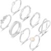 8PCS 14K Gold/Silver Rings Set for Women Non Tarnish Dainty CZ Simulated Diamond Ring Eternity Wedding Band Gold Stackable Thumb Rings Size 4-12