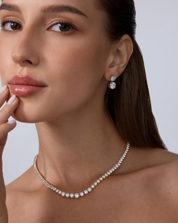 14K Gold Plated Graduated Tennis Necklaces for Women - Cubic Zirconia Tennis Necklace for Brides & Bridesmaids - Simulated Diamond Chain Trendy Wedding Jewelry