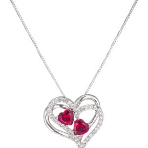 71ZeWnIjnHL._AC_SL1500 Womens Sterling Silver Created Ruby and White Sapphire Double Heart Pendant Necklace, 18"