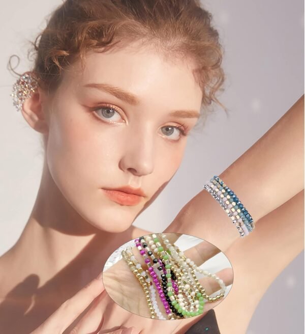 27-28Pcs Delicate Boho Beaded Bracelet Multi Layer Versatile Statement Bracelets Stackable stretch Cuff Sparkly Glass Crystal Beads bracelets