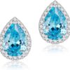 Cubic Zirconia Earrings Studs, Halo CZ Birthstone Simulated Diamond Stud Earrings for Women