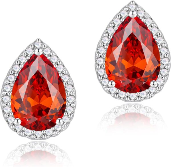Cubic Zirconia Earrings Studs, Halo CZ Birthstone Simulated Diamond Stud Earrings for Women