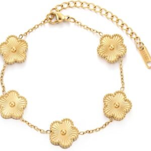 71aK0SW-SUL._AC_SL1500 Four Leaf Clover Bracelet for Women 18K Gold Plated Stainless Steel Lucky 4 Leaf Gold Link Bracelet Jewelry Gift for Women