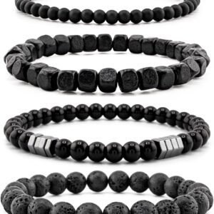 71a_xbE_VVL._AC_SL1500 Men’s Bracelet Set Multi - Tiger Eye/Matte Agate/Lava Rock Gifts for Birthday/Anniversary/Christmas