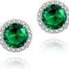 Cubic Zirconia Earrings Studs, Halo CZ Birthstone Simulated Diamond Stud Earrings for Women