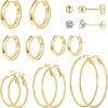 6/8 Pairs Gold Silver Plated Hoop Earrings for Women, Hypoallergenic Stainless Steel Gold Hoops Silver Hoop Earrings Set, Lightweight Large Small Hoops Women Earrings Loop Earrings Set