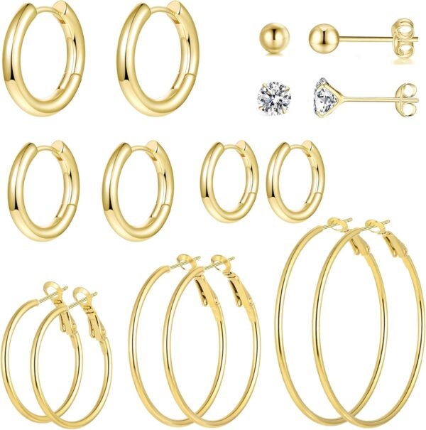 6/8 Pairs Gold Silver Plated Hoop Earrings for Women, Hypoallergenic Stainless Steel Gold Hoops Silver Hoop Earrings Set, Lightweight Large Small Hoops Women Earrings Loop Earrings Set