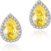 Cubic Zirconia Earrings Studs, Halo CZ Birthstone Simulated Diamond Stud Earrings for Women