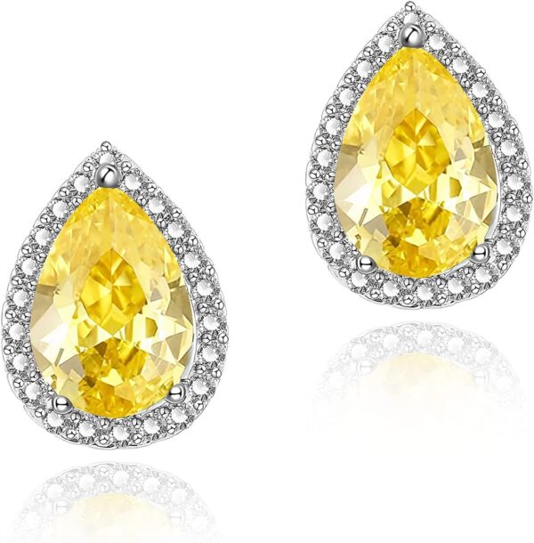 Cubic Zirconia Earrings Studs, Halo CZ Birthstone Simulated Diamond Stud Earrings for Women