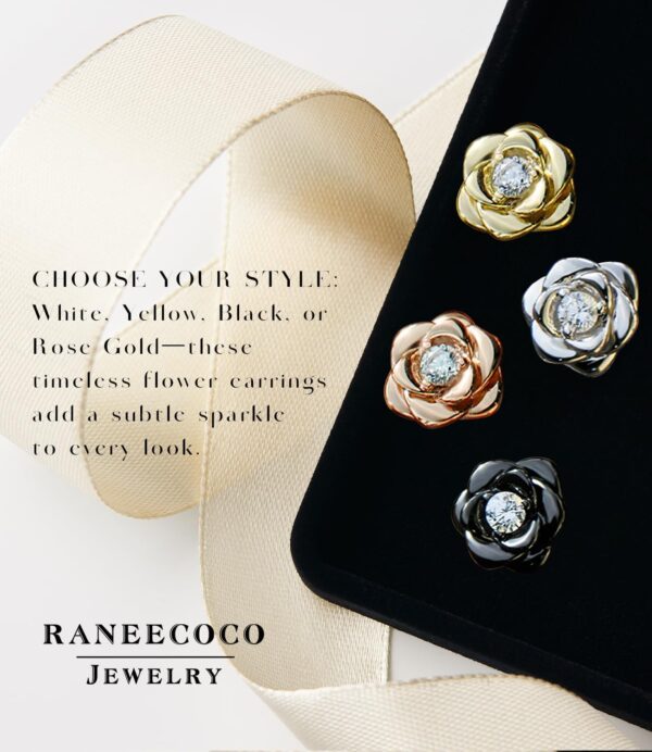 Gold Plated Sterling Silver Rose Flower Earring Studs, Hypoallergenic & Nickel Free Earrings for Women