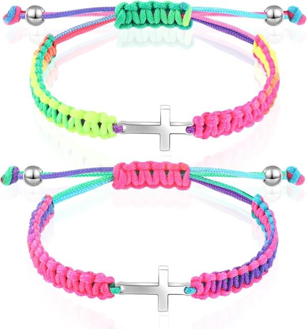 Cross Friendship Bracelet Adjustable Braided Rope Jesus Christian Cross Bracelets Matching Couple String Lucky Strand BFF Wristband for Women Men Boy Girls Easter Baptism