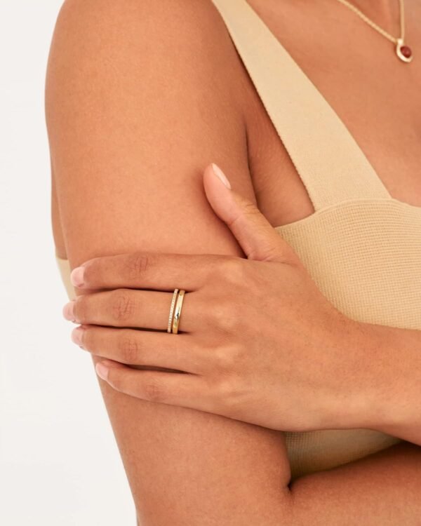 18K Gold Plated Cubic Zirconia Dual Stacking Rings for Women | Gold Eternity Band for Women | Thumb Ring