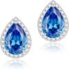 Cubic Zirconia Earrings Studs, Halo CZ Birthstone Simulated Diamond Stud Earrings for Women