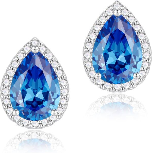 Cubic Zirconia Earrings Studs, Halo CZ Birthstone Simulated Diamond Stud Earrings for Women