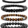 Men’s Bracelet Set Multi - Tiger Eye/Matte Agate/Lava Rock Gifts for Birthday/Anniversary/Christmas