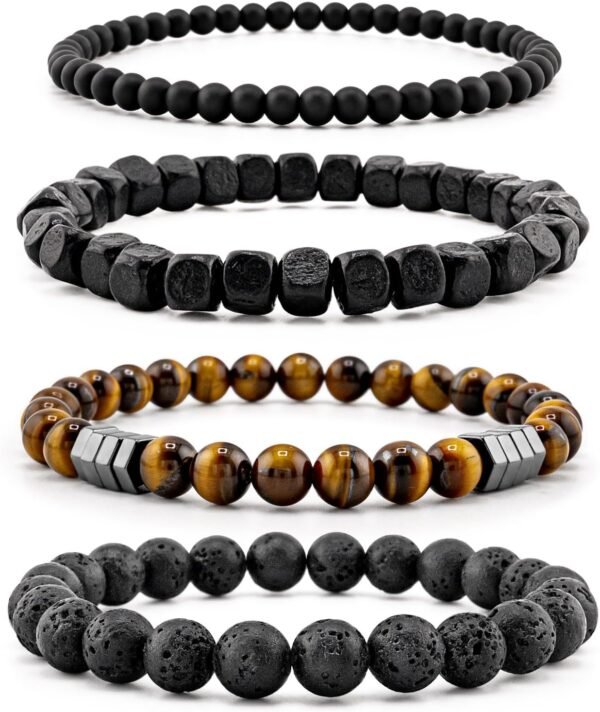 Men’s Bracelet Set Multi - Tiger Eye/Matte Agate/Lava Rock Gifts for Birthday/Anniversary/Christmas