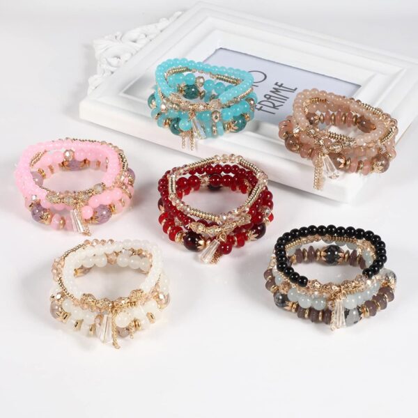 Bohemian Boho Stackable Bracelets for Women Set, Girls Stretch Multilayer Stack Beads Colorful Beaded Charm Bracelets Girl Handmade Jewelry