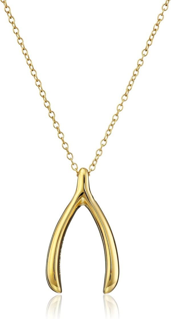 18k Yellow Gold Plated Sterling Silver Wishbone Pendant Necklace