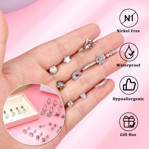 Hypoallergenic Earrings For Girls Women Surgical Stainless Steel Screw Back Earrings Set For Sensitive Ears Kids Earrings Toddler Earrings Cute Girls Earrings