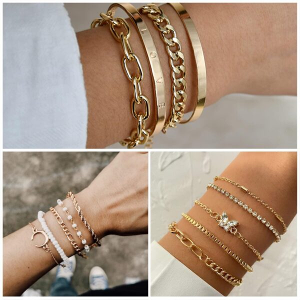 Gold Plated Jewelry Set for Women,14k Gold Plated Multi Layer Necklaces Stackable Bangle Bracelets Stackable Knuckle Rings Hoop Earrings Set Anniversary Trendy Elegance Charms Anniversary Birthday Jewelry Gift