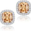Cubic Zirconia Earrings Studs, Halo CZ Birthstone Simulated Diamond Stud Earrings for Women