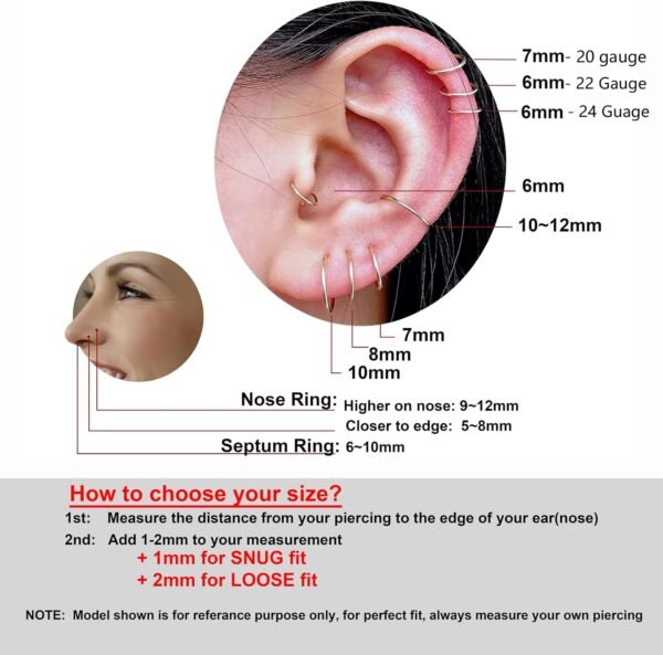 Small Gold or Sterling Silver Huggie Hoop Earrings for Women Cartilage Nose Helix Tragus