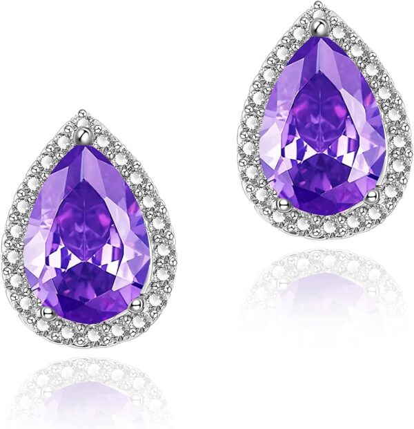 Cubic Zirconia Earrings Studs, Halo CZ Birthstone Simulated Diamond Stud Earrings for Women