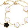 Four Leaf Clover Bracelet for Women 18K Gold Plated Stainless Steel Lucky 4 Leaf Gold Link Bracelet Jewelry Gift for Women