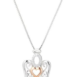 Two-Tone Sterling Silver and Rose 18K Gold Over Sterling Silver Angel with Heart Pendant Necklace, 18"
