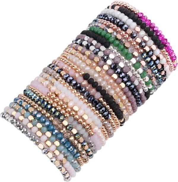 27-28Pcs Delicate Boho Beaded Bracelet Multi Layer Versatile Statement Bracelets Stackable stretch Cuff Sparkly Glass Crystal Beads bracelets