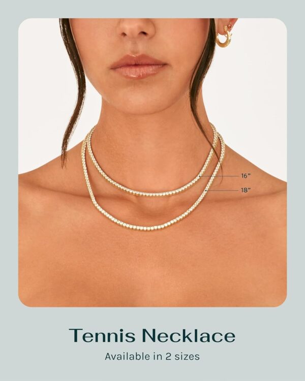 14K Gold Plated 3mm Simulated Diamond Tennis Necklace – Chunky Long Necklace for Women – Sizes 16" and 18"
