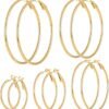 6/8 Pairs Gold Silver Plated Hoop Earrings for Women, Hypoallergenic Stainless Steel Gold Hoops Silver Hoop Earrings Set, Lightweight Large Small Hoops Women Earrings Loop Earrings Set