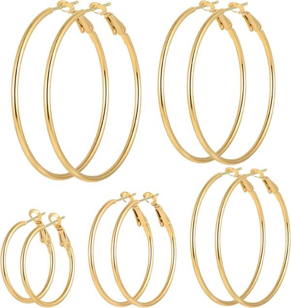 6/8 Pairs Gold Silver Plated Hoop Earrings for Women, Hypoallergenic Stainless Steel Gold Hoops Silver Hoop Earrings Set, Lightweight Large Small Hoops Women Earrings Loop Earrings Set