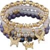 4 Pcs Cute Butterfly Charm Bracelets Set Gold Beaded Stackable Stretch Bracelets Bohemian Summer Jewelry Gifts for Women