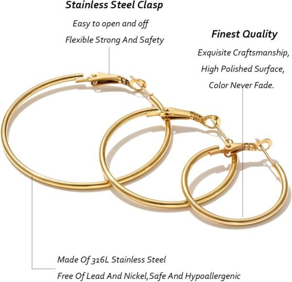 6/8 Pairs Gold Silver Plated Hoop Earrings for Women, Hypoallergenic Stainless Steel Gold Hoops Silver Hoop Earrings Set, Lightweight Large Small Hoops Women Earrings Loop Earrings Set
