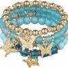 4 Pcs Cute Butterfly Charm Bracelets Set Gold Beaded Stackable Stretch Bracelets Bohemian Summer Jewelry Gifts for Women