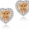 Cubic Zirconia Earrings Studs, Halo CZ Birthstone Simulated Diamond Stud Earrings for Women