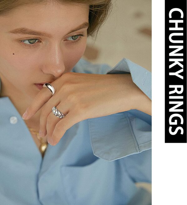10PCS Gold Dome Chunky Rings for Women 18K Gold Plated Braided Twisted Round Signet Rings Adjustable Open Ring Band Statement Jewelry Size 7-9