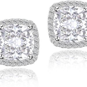 71z_SafdcJL._AC_SL1500 Cubic Zirconia Earrings Studs, Halo CZ Birthstone Simulated Diamond Stud Earrings for Women