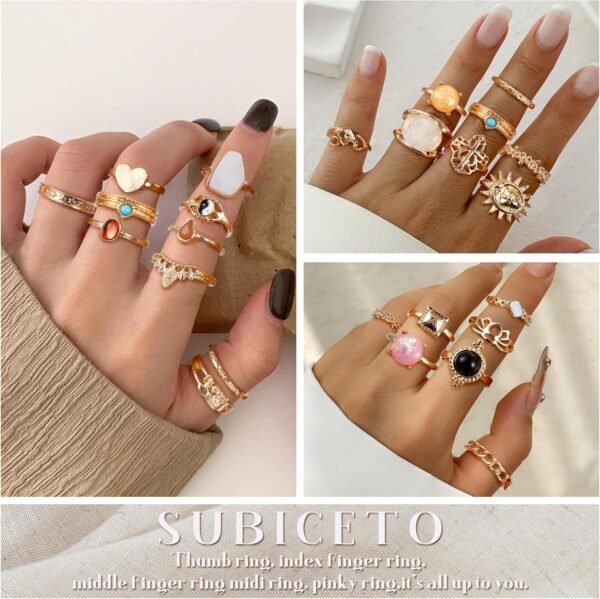 70 Pcs Vintage Crystal Ring Set Knuckle Rings for Women Bohemian Stackable Joint Rings Retro Boho Stacking Joint Finger Rings Pack
