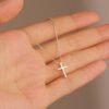 925 Sterling Silver Cross Necklace for Women, Tiny Religious Cross Stuffers Baptism Religious Faith Chain Pendant Necklace for Men 14K Gold Plated Cross Choker Necklace Birthday Easter Jewelry Gift