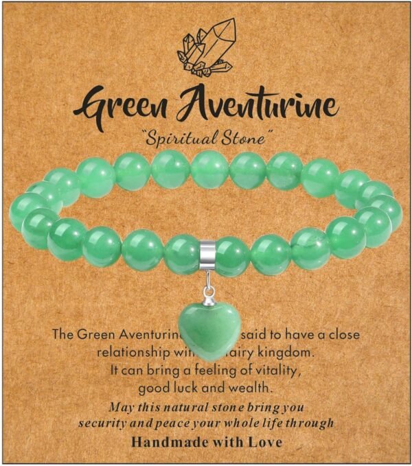 Healing Crystal Bracelet for Women, 8 mm Natural Gemstone Beaded Bracelet, Love Heart Bracelet Jewelry Gifts for Birthday Mothers Day Valentine's Day Anniversary