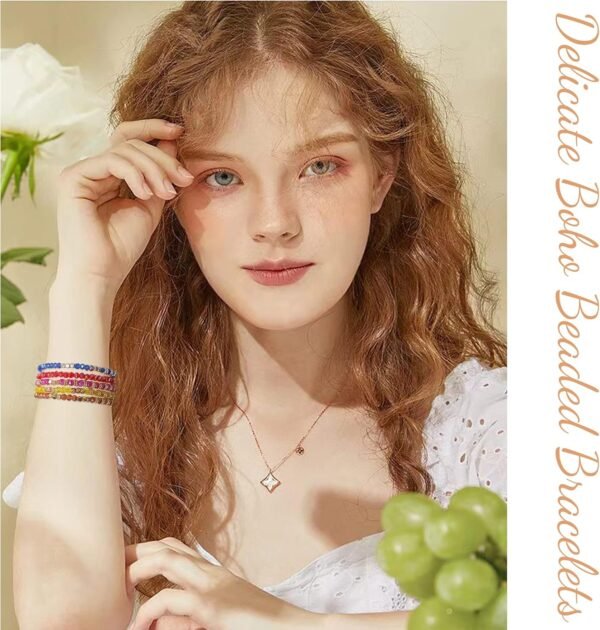 26Pcs Boho Beaded Bracelets for Women Colorful Stackable Sparkly Crystal Beads Bracelets Multi-Layer Versatile Statement Bracelets Stretch Cuff Jewelry Gifts