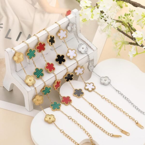 Four Leaf Clover Bracelet for Women 18K Gold Plated Stainless Steel Lucky 4 Leaf Gold Link Bracelet Jewelry Gift for Women